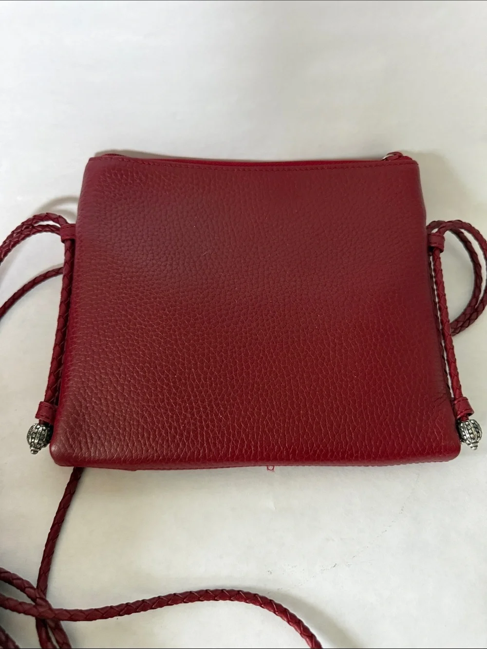 Brighton Crossbody Red Pebbled Leather Heart Braided Double Strap Organizer Bag